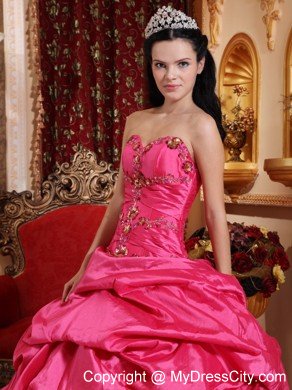 Hot Pink Taffeta Appliques Ball Gown Sweet sixteen dresses