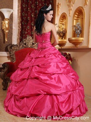 Hot Pink Taffeta Appliques Ball Gown Sweet sixteen dresses