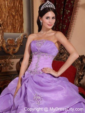 Organza Beading and Pick-ups Quinceanera Dress in Lavender Color