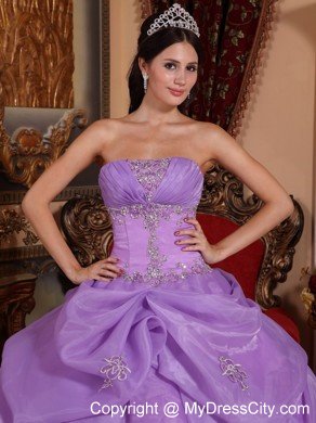 Organza Beading and Pick-ups Quinceanera Dress in Lavender Color