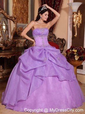 Organza Beading and Pick-ups Quinceanera Dress in Lavender Color