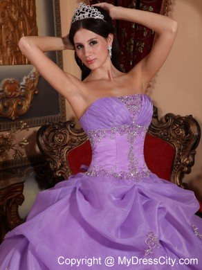 Organza Beading and Pick-ups Quinceanera Dress in Lavender Color