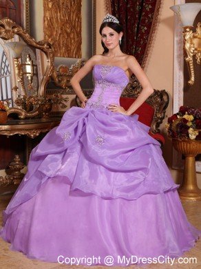 Organza Beading and Pick-ups Quinceanera Dress in Lavender Color