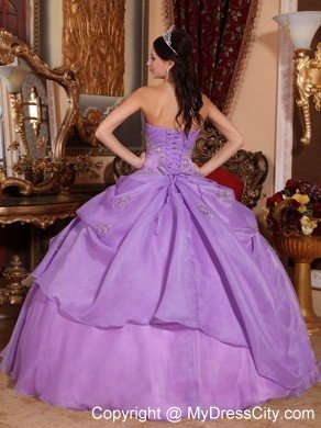 Organza Beading and Pick-ups Quinceanera Dress in Lavender Color