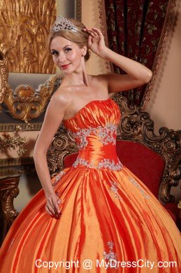 Orange Red Taffeta Ball Gown Quinceanera Dress with Appliques