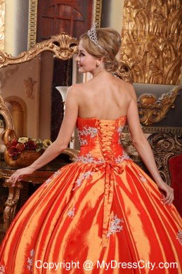 Orange Red Taffeta Ball Gown Quinceanera Dress with Appliques