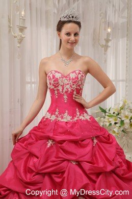 Sweetheart Taffeta Appliques Dress for Quince in Coral Red