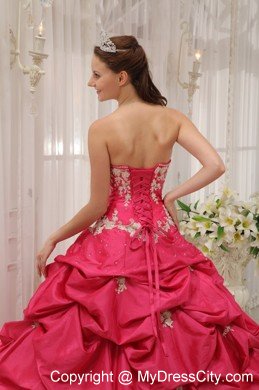 Sweetheart Taffeta Appliques Dress for Quince in Coral Red