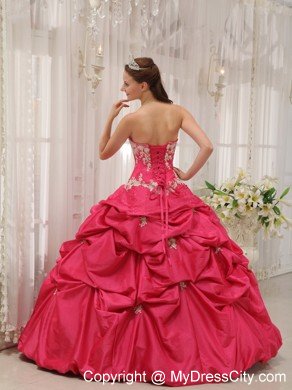 Sweetheart Taffeta Appliques Dress for Quince in Coral Red