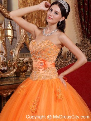 Special Orange Ball Gown Tulle Appliques Sweet 15 Dress