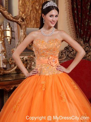 Special Orange Ball Gown Tulle Appliques Sweet 15 Dress