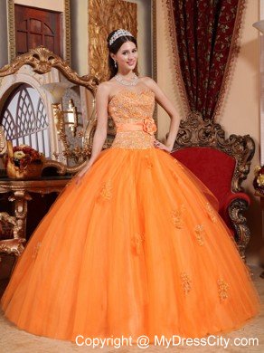 Special Orange Ball Gown Tulle Appliques Sweet 15 Dress