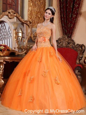 Special Orange Ball Gown Tulle Appliques Sweet 15 Dress