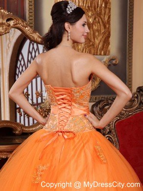 Special Orange Ball Gown Tulle Appliques Sweet 15 Dress