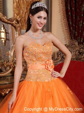 Special Orange Ball Gown Tulle Appliques Sweet 15 Dress