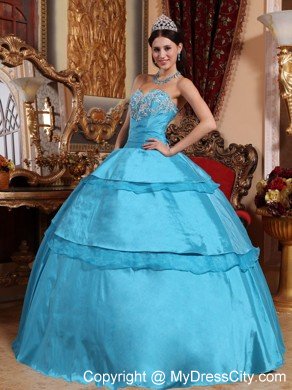 Taffeta Sweetheart Appliques Quinceanera Dress in Aqua Blue