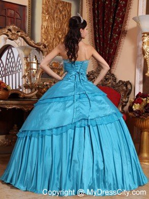 Taffeta Sweetheart Appliques Quinceanera Dress in Aqua Blue