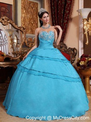 Taffeta Sweetheart Appliques Quinceanera Dress in Aqua Blue