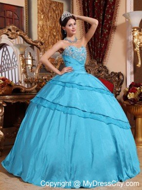 Taffeta Sweetheart Appliques Quinceanera Dress in Aqua Blue