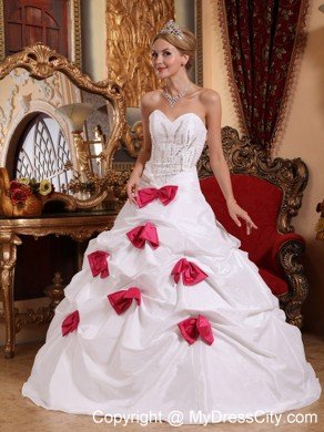 A-line Sweetheart Taffeta Beading and Bowknots Quinceanera Dress