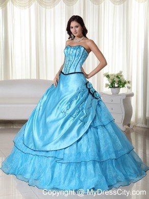 Aqua Ball Gown Strapless Beading Quinceanera Gown in Organza