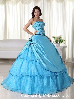 Aqua Ball Gown Strapless Beading Quinceanera Gown in Organza