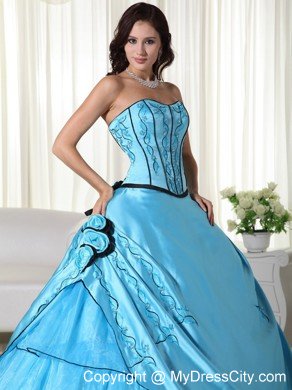 Aqua Ball Gown Strapless Beading Quinceanera Gown in Organza