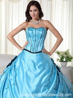 Aqua Ball Gown Strapless Beading Quinceanera Gown in Organza