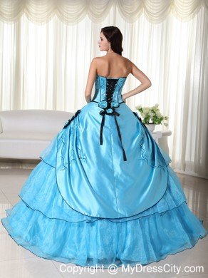 Aqua Ball Gown Strapless Beading Quinceanera Gown in Organza