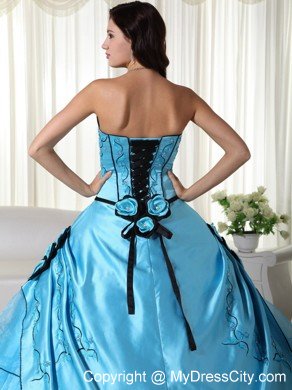 Aqua Ball Gown Strapless Beading Quinceanera Gown in Organza