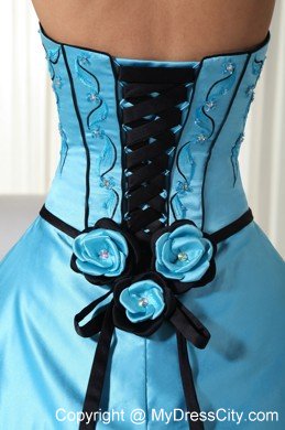 Aqua Ball Gown Strapless Beading Quinceanera Gown in Organza