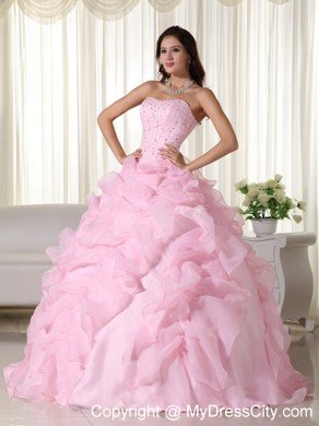 Fabulous Pink Strapless Organza Beading Quinceanera Dress