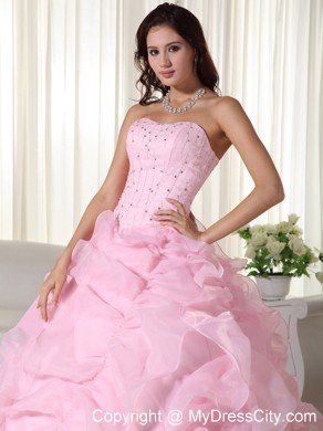 Fabulous Pink Strapless Organza Beading Quinceanera Dress