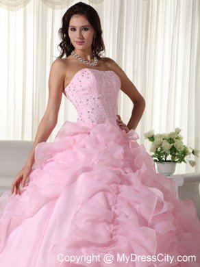 Fabulous Pink Strapless Organza Beading Quinceanera Dress