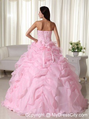 Fabulous Pink Strapless Organza Beading Quinceanera Dress