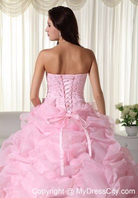 Fabulous Pink Strapless Organza Beading Quinceanera Dress