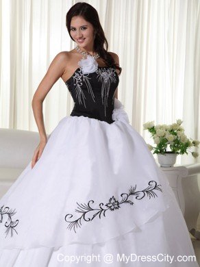 White Strapless Organza Embroidery Quinceanera Dress under 200