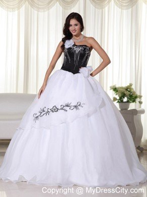 White Strapless Organza Embroidery Quinceanera Dress under 200