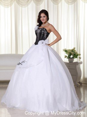 White Strapless Organza Embroidery Quinceanera Dress under 200