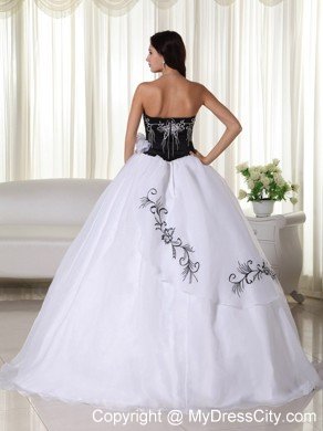 White Strapless Organza Embroidery Quinceanera Dress under 200