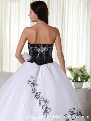 White Strapless Organza Embroidery Quinceanera Dress under 200