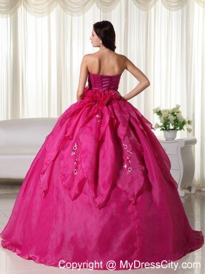 Strapless Organza Appliques Fuchsia Colored Quinceanera Dress