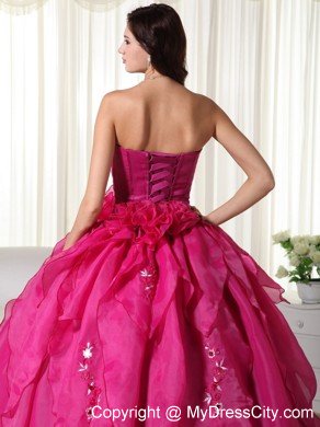 Strapless Organza Appliques Fuchsia Colored Quinceanera Dress