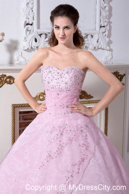 Sweety Baby Pink Sweetheart Organza Embroidery Quinceanera Dress