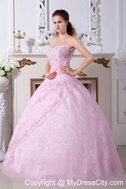 Sweety Baby Pink Sweetheart Organza Embroidery Quinceanera Dress