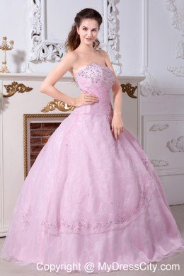 Sweety Baby Pink Sweetheart Organza Embroidery Quinceanera Dress