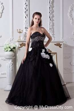 Black A-line Sweetheart Quinceanera Dress with Hand Made Flowers