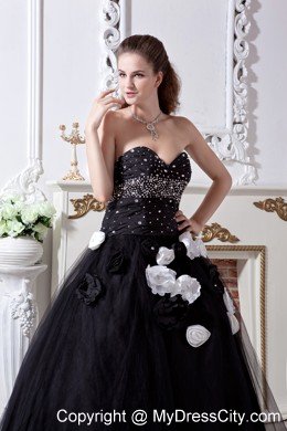 Black A-line Sweetheart Quinceanera Dress with Hand Made Flowers