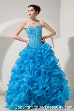 Baby Blue Princess Organza Quinceanera Dress with Little Jacket