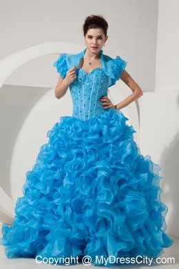 Baby Blue Princess Organza Quinceanera Dress with Little Jacket